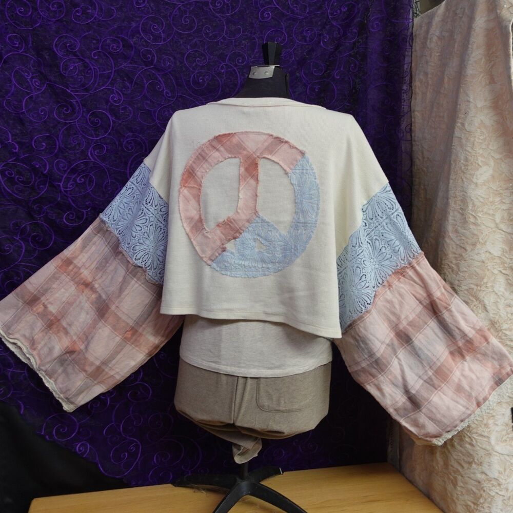Mello Los Angeles Kimono Top Peace Sz Large Oversized Womens Boho Hippie Grunge